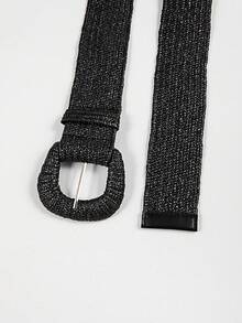 1 件女士黑色编织扣弹性腰带，适合海滩度假 - 黑色 - 查看 3