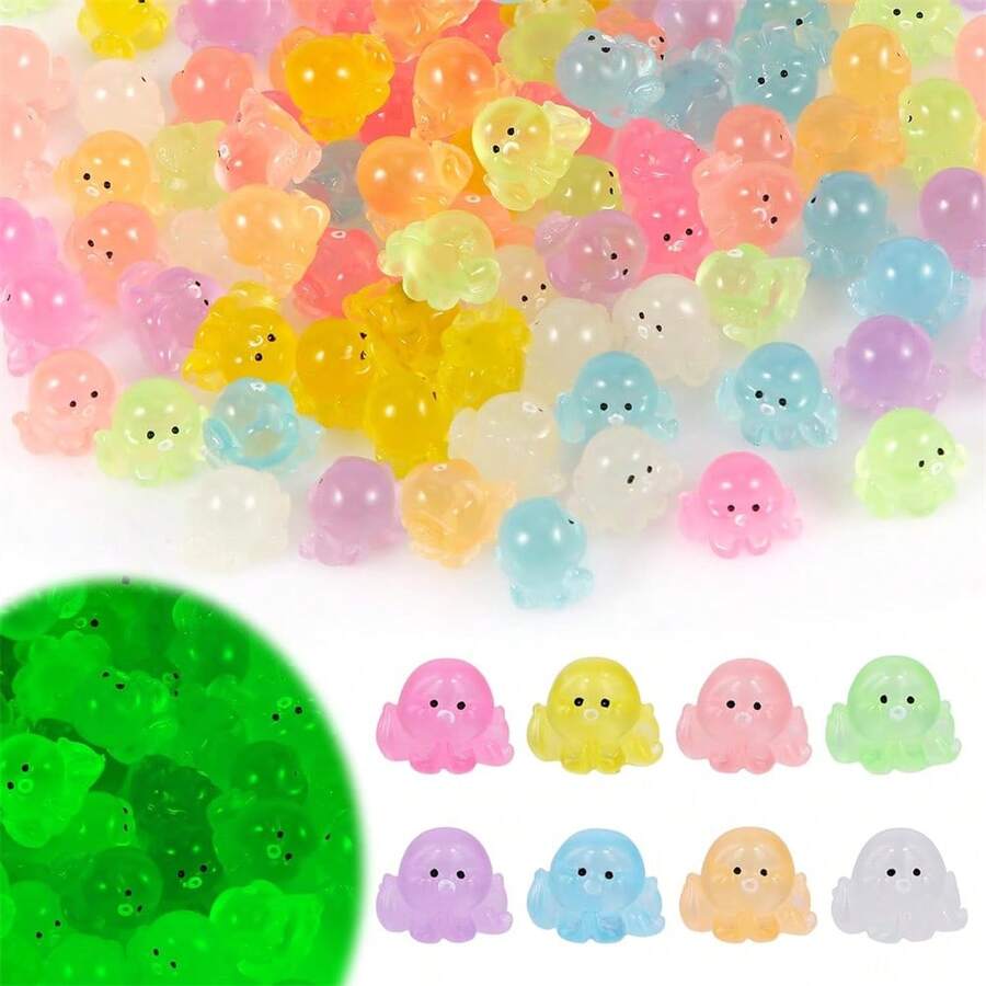 20pcs Luminous Mini Resin Octopus Figurines, Cute Octopus Glow In The Dark Decor For Aquarium, Toys, Garden, Home, DIY Crafts (Mixed Colors) - Multicolor - View 1