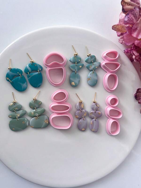 Chic Stone Shape Polymer Clay Cutters, Soft Pottery Clay Mold DIY Earrings Necklace Jewelry Cutting Pottery Tools-Soft Clay Cutting Mold - For Handmade Earring Making - Suitable For Beginners & Jewelry Artists, Polymer Clay Stud Earring Making Tool, Clay Jewelry Making Kit, Clay Earring Molds, Made By PLA