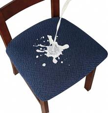 Seat Covers For Dining Room Chair Seat Slipcovers Kitchen Chair Covers (Beige, 4 Pcs) - 防水海軍藍 - 查看 1
