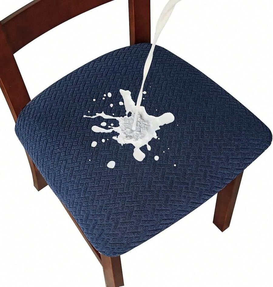 Seat Covers For Dining Room Chair Seat Slipcovers Kitchen Chair Covers (Beige, 4 Pcs) - 防水海軍藍 - 查看 1