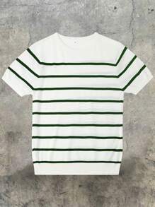 Camiseta de cuello redondo de rayas tejida, minimalista, casual, para uso diario