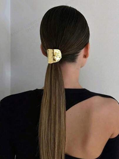 1 pieza Sujetador de pelo de estilo de lujo para mujer de metal geométrico dorado con estilo divertido y oscuro, sostenedor de coleta, brazalete de pelo metálico, cubierta moderna para coleta, pasador de pelo minimalista dorado, accesorios para el cabello, accesorio para boda, regalo para ella, ligas de pelo, accesorios de pelo dorados, ligas de pelo