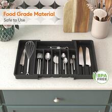 1Pc Silverware Drawer Organizer, Expandable Utensil Tray For Kitchen, Flatware And Cutlery Holder, Adjustable Plastic Storage For Spoons Forks Knives, Large, Black - Black - View 5