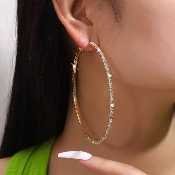 8cm Full Crystal Hoop Earrings For Women, Korean Fashion Jewelry