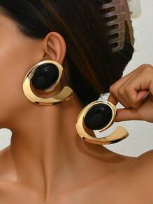 1 Pair/2 Pcs Exaggerated Geometric Waterdrop Shaped Stud Earrings, Suitable For Women's Daily Wear
