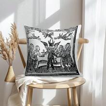 1 PIEZA Funda de almohada de peluche suave con diseño de bruja y demonio - 18x18 pulgadas, cierre con cremallera, lavable a mano - perfecto para la decoración del sofá y el dormitorio