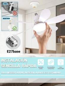 60W Luz de ventilador de techo LED en forma de flor, lámpara de techo con ventilador, base E26 / E27, con control remoto, 3000K-6500K / brillo regulable, tres velocidades de viento, viene con varilla de extensión, 40W - Blanco - Ver 7