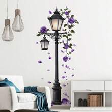 Super grande autocollant mural de lampadaire élégante rose violette lampadaire de rue autocollant mural 84*200CM détail réaliste fleur autocollant mural, auto-adhésif et facile à appliquer, parfait pour l'ambiance du salon et de la chambre à coucher, décoration de chambre