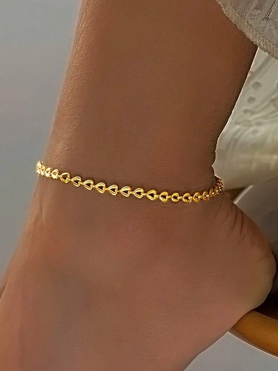 1pc Women Multilayer Stainless Steel Heart Tassel Anklet, Waterproof Beach Vacation Accessory, Daily Gift Jewelry (Heart Quantity Random)