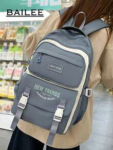 BAILEE Mochila con cremallera de color sólido, de gran capacidad, multicapa, elegante y deportiva, para deportes casuales, salidas diarias e ideal para regalos. - Multicolor - Ver 9