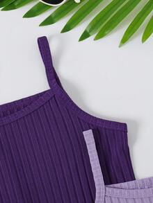 Bộ 3 món/Bộ đồ liền thân bó sát màu trơn có gân và quần dài cho bé gái - Nhiều màu - Xem 6