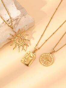 1 pieza Collar de acero inoxidable enchapado a la moda con serie oceánica con colgante de estrella de mar, delfín o sol, adecuado para hombres, mujeres, parejas, uso diario, vacaciones, decoración de festival de música, regalo