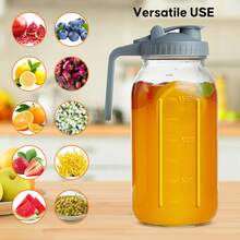 LugoBox 3-Piece Mason Jar Pitcher, 64OZ Breast Milk Pitcher Double Leak Proof With Pour Spout Handle, Wide Mouth Iced Tea Pitcher For Fridge, Creamer Container For Coffee, Sun Tea Juice - 黑色 - 查看 3