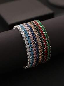 1pc Round Cubic Zirconia Bracelet, Fashionable Minimalist Unisex Daily Wear