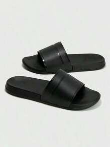 Disney Men's Simple Strap Slide Slippers, Quiet Indoor Home Slip Resistant Bathroom Bathroom Solid Color Sandals