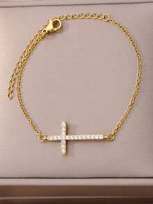 1 件装可爱阿拉伯爱情宣言手链，男女皆宜，金色手链，奢华设计师珠宝礼品配饰 - 珠 - 查看 8