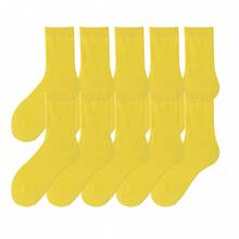 10 Pairs Spring Autumn Basic Solid Color Women Cotton Socks Girl Colorful In Tube Sock Free Size US5-9 - Yellow - View 1