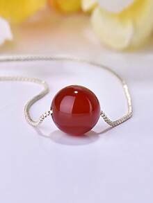 天然玉石软玉如玉通玛瑙水晶项链配 S925 银链，奢华女士配饰护身符吊坠，结婚周年纪念礼物（带链） - 彩色 - 查看 5