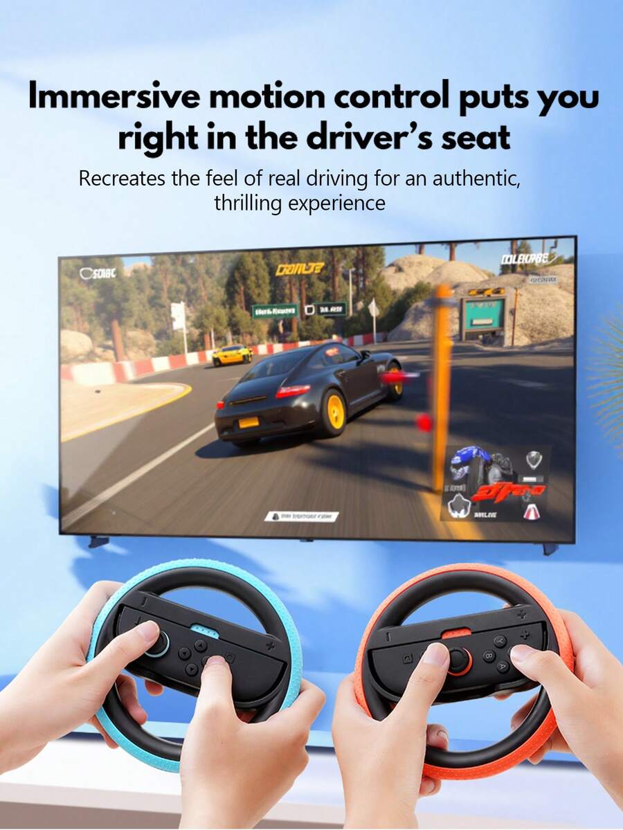 2 件蓝色和橙色方向盘运动配件，兼容 Switch 2 (2025)，新款 Switch NS2 赛车游戏，赛车游戏方向盘配件 - 彩色 - 查看 1