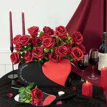 100 Pcs  Artificial Roses In Bulk, Fake Velvet Silk Burgundy Roses Realistic Red Roses For Wedding Centerpieces Flower Arrangement Home Decor (100, Burgundy) - Burgundy - View 9