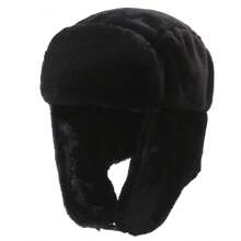 1pc Winter Warm Earmuff Bomber Hat, Fur-Lined Outdoor Casual Cap, Windproof Cycling Hat, Black Beanie Winter Outfits