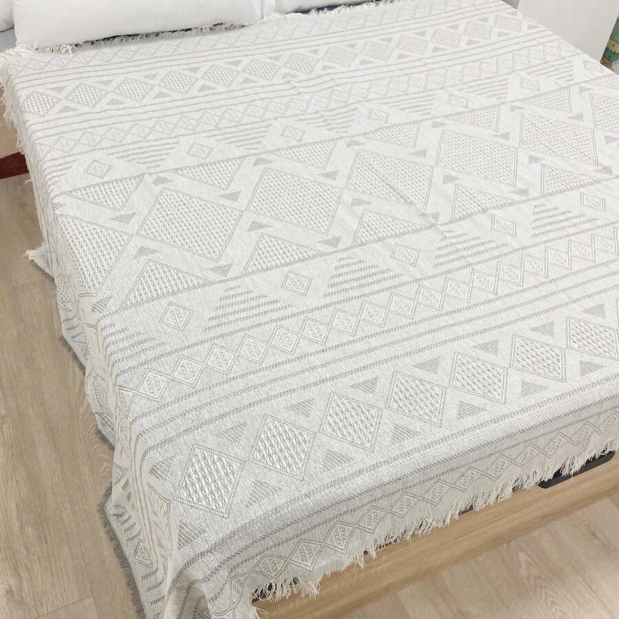 Multipurpose Sofa And Bedspread, Jarapa Style Foulard Blanket, Decorative Plaid, Bedspread And Sofa Cover, Made In Spain, Washable, Ideal For Living Room, Bedroom Or Terrace – Free 24/48h Shipping - 民族風-淺灰色 - 查看 1