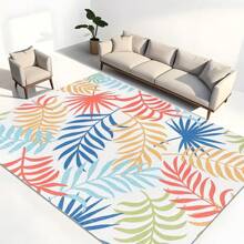 1pc Beautiful Bohemian Leaf Pattern Area Rug, Modern Washable Plush Soft Large Size Carpet For Living Room Bedroom Office, Tropical Palm Leaves Rug, Long Runner Entryway Indoor Mat, All Season Home Decor