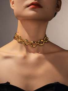 1 pieza Collar geométrico metálico de estilo punk minimalista y versátil, collar gargantilla