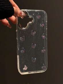Cute Butterfly Wavy Camera Frame Glitter Butterfly & Flower Transparent Phone Case Compatible With Iphone 17 Pro Max, 16, 15, 14, 13, 12 Pro Max, 14, 15, 16 Plus, 11, Fashionable Shockproof Protective Cover Spring Gift - Gradient Butterfly - View 3