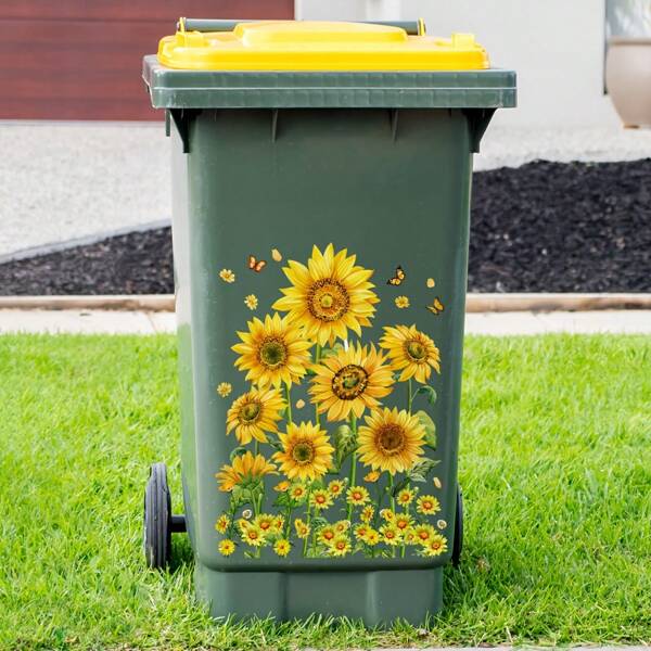A New Sunflower Floral Spring Trash Can Sticker For Decorating The Living Room And Bedroom Wall