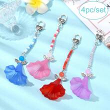 4 unidades Llavero con colgante de flor de ángel con cierre de langosta de aleación, 125 mm, material para hacer joyas DIY, para decorar mochilas, teléfonos, cajas, auriculares, espejo retrovisor del coche, regalo del Día de San Valentín