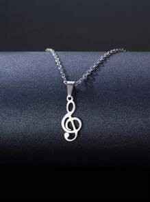 1pc Music Festival Men's Music Note Pendant Necklace - Silver - View 1