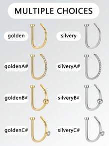 1 Stück hochwertiger D-förmiger Fake Nasenpiercing aus Edelstahl, einfach und personalisiert, 20G nicht durchstochener Körperschmuck ohne Körperpiercing, Anti-Verlust-Design, geeignet für den täglichen Gebrauch von Frauen, mit einem Innendurchmesser von 8 mm/10 mm.