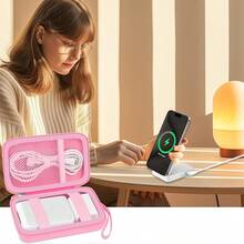 Case For Anker MagGo 3-In-1 Charging Station, MagSafe Wireless Charger Stand, Foldable Magnetic Charging Station Storage Holder Bag Compatible With Watch USB-C Charger Cable And Adapter - Box Only Travel School College Electronic Bag Power Bank Portable Charger Charger Case Headphone Case Cable Bag Cable Organizer - 粉色 - 查看 6