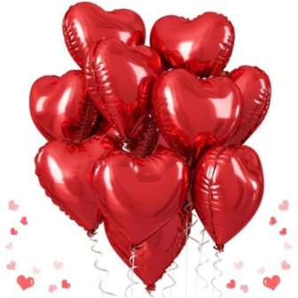 10Pcs Red Heart Balloons, 18 Inch Red Foil Balloons, Large Red Heart Foil Balloons Helium, Valentine's Heart Mylar Balloons For Valentines Day Birthday Wedding Bridal Party Decorations