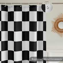 Checkered Shower Curtain, Black And White Shower Curtains For Bathroom, Cute Retro Checkerboard Shower Curtain Vintage Aesthetic, Machine Washable Fabric Bath Curtain, 72''x72'' - 黑與白 - 查看 5