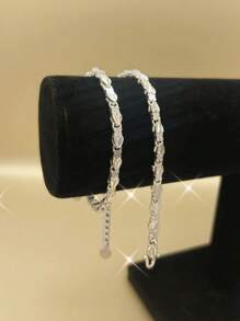 1pc FasFashionable Elegant Heart To Heart Four Leaf Silver Bracelet, Simple Versatile Chain Suitable For Women's Daily Wear