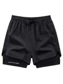 3pcs Men's 2 In 1 Casual Sports Fitness Shorts, Designed With Simulated Two Pieces Style, Towel Holder At The Back. The Fabric Keeps You Cool And Comfortable, Not Stuffy. These Shorts Are Suitable For Hiking, Climbing, Outdoor Cycling, Running And Fitness Exercises.