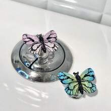 2 Pc Beautiful Gradient Color Imitation Butterfly Toilet Flush Assist Button, Bathroom And Bedroom Accessories, Car Interior Diy Small Ornaments, Can Be Used As Drawer Handles, Wardrobe Handles, Protect Manicures, Making Your Life More Comfortable