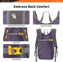 15L/20L Foldable Hiking Backpack Lightweight Packable Travel Daypack With Chest Strap Small Folding Pack For Walking - 紫色 - 查看 6