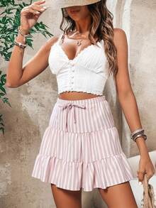 Falda Corta Rayas Volantes Lazo - Beis - Ver 1