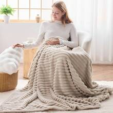 Super Soft King Blanket Pink Premium Silky Flannel Fleece 3D Ribbed Jacquard Lightweight Bed Blanket All Season Use (Pink Ribbed, King(90"X110")) - 亞麻羅紋 - 查看 2