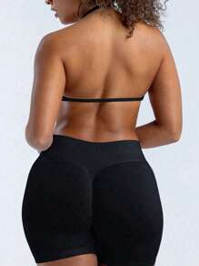 Yefecy Impact Strappy Bra Gym Top Women High Support Impact Thin Strap Halter Sports Seamless Bras Scrunch Workout Yoga Tank Top