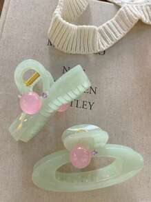 2 pezzi di fermagli per capelli in acrilico con perle rosa e fiocco verde, dolci e alla moda, pinze per racconciature, accessori per capelli in stile coreano versatili adatti per l'uso quotidiano, fermagli per capelli