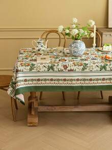 1pc Yellow Floral Jacquard Tablecloth With Green Trim, Suitable For Kitchen, Dinning Table, TV Stand, Holidays, Birthday Parties, Dinner Events, Home Decor, Photoshoot Background - Multicolor - View 4