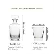 5 pièces Ensemble de carafe élégante en cristal de 750 ml/25 oz avec 4 verres. Kit de service de whisky et de vin haut de gamme pour bar moderne, mariage et cadeau pour la fête des pères, prêt pour la pendaison de crémaillère