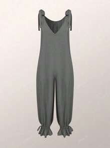Women's Casual Solid Color Knotted Camisole Harem Pants, Suitable For Dates And Vacations
