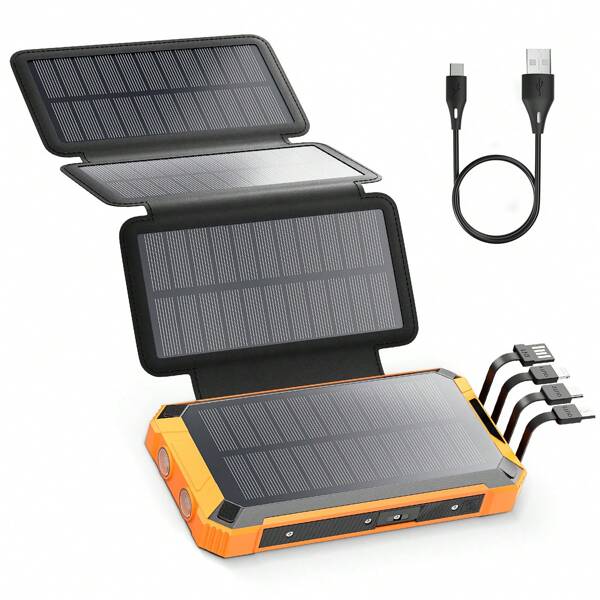 Solar Power Bank 32.000 mAh, tragbares Telefonladegerät mit hoher Kapazität Schnellladung mit 2 Ausgängen &amp; LED Taschenlampe, 4 Faltbare Panels Ladungen für externe Batterie, Smartphones, Tablets und USB-Geräte