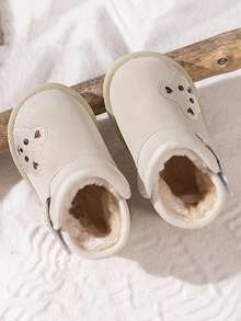 1 双卡通雪地靴，男女通用，婴儿保暖厚冬靴，钩环婴儿学步鞋 - 米色 - 查看 6